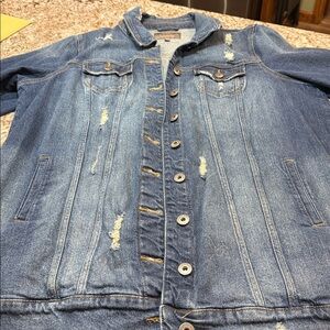 Classic Blue Distressed Denim Jacket - Women's